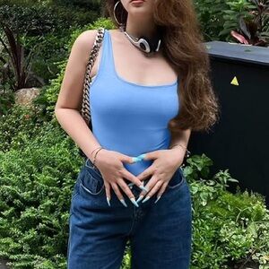 OQQ Baby Blue Ribbed Bodysuit